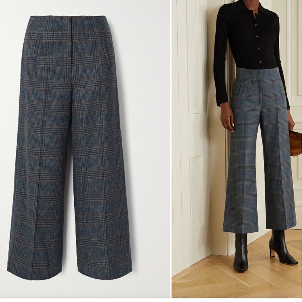 Veronica Beard Dova Prince Of Wales NEW Checked Wool Straight-leg Pants $595